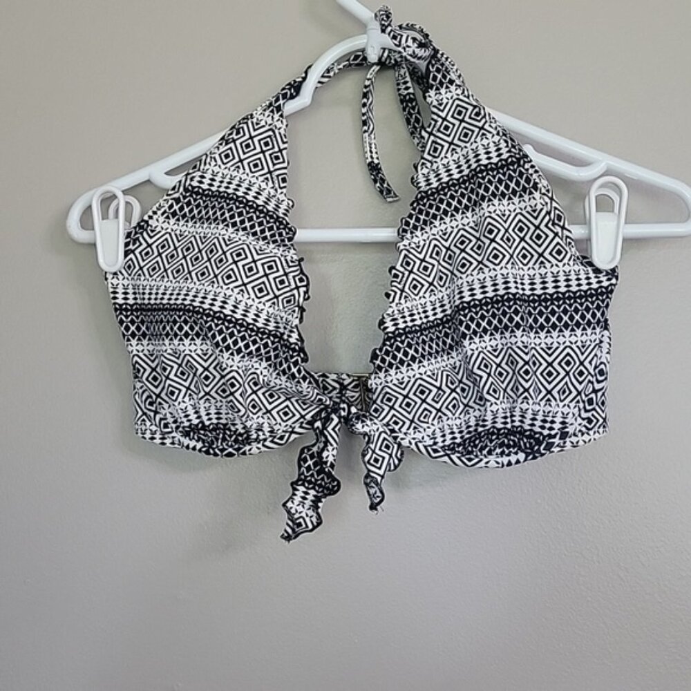 Victoria's Secret Black White Bikini Top Size 34DD